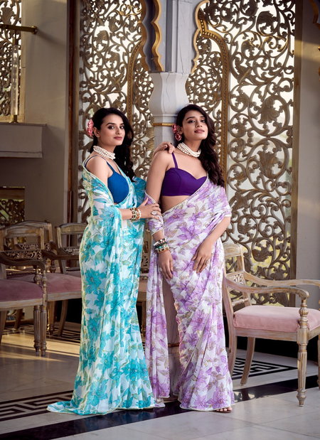 Everly By Ynf7006 Weightless Marbal With Foral Print And Lace Border Saree Wholesale Suppliers In Mumbai